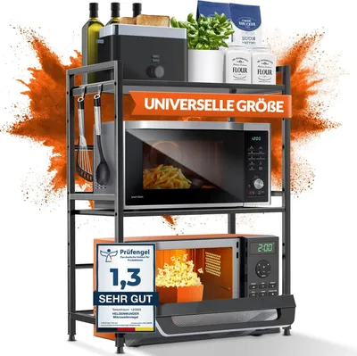 Produktbild von Küchenregal Mikrowellenregal Küchenregal stehend aus Stahl (3-lagig) | Mikrowellenregal Mikrowellenschrank | Lagerregal, Bäckerregal, höh