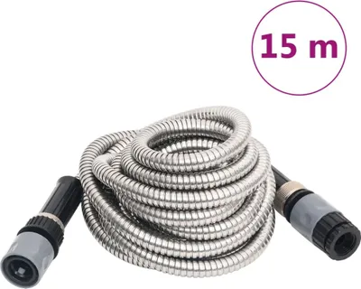 Produktbild von Gartenschlauch mit Sprühdüse Silbern 0,6" 15 m Edelstahl