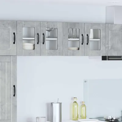 Immagine prodotto di vidaXL Mobiletto a vetro PORTO, 2 pezzi, grigio cemento, pannello di legno