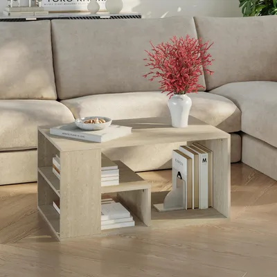 Immagine prodotto di Tavolino 'Antaa' Tavolo da soggiorno 80 x 50 x 40 cm con vano portaoggetti rettangolare in travertino