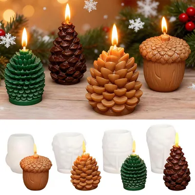 Image de Moules en silicone pour moulage, Noël, lot de 4, décorations en forme de cônes de sapin en 3D, moules pour bougies, créations faites maison