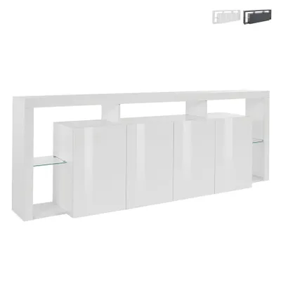 Produktbild von Große Wohnzimmer-Kommode mit 4 Türen 220x40x80, modernes Design, Towyn - Weiß glänzend