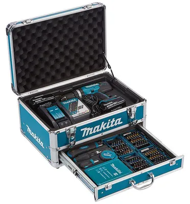 Immagine prodotto di Trapano avvitatore a percussione 18V Li-Ion LXT + 2 batterie da 3Ah + caricabatterie rapido + kit accessori - MAKITA - DHP453RFX2
