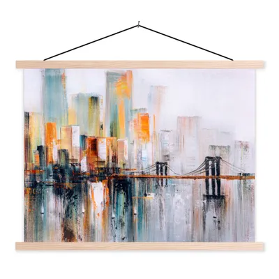 Produktbild von MuchoWow® Textilposter Gemälde - Stadt - Skyline - Öl 40x30 cm mit holzfarbenen Rahmen - Bilder