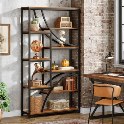 Produktbild von Tribesigns 8-stöckiges hohes Bücherregal, 180 cm, Vintage-Bücherregal mit offenen Regalen, robustes Ausstellungsregal mit Metallrahmen für Wohnzimmer