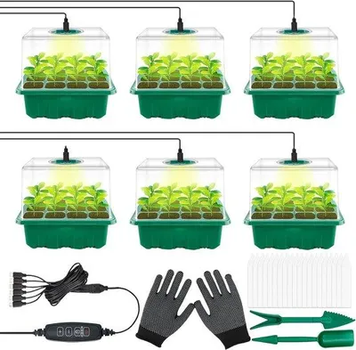 Produktbild von Famanu Anzuchtkasten Set - 6 Zellen mit LED-Wachstumslichtern und Timer