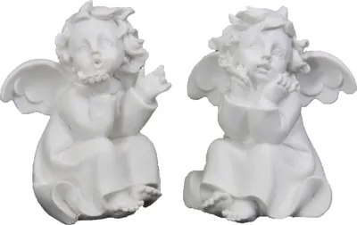 Produktbild von Schutzengel sitzend 2er Set, handbemalt, 11 cm, Polyresin Dekofigur