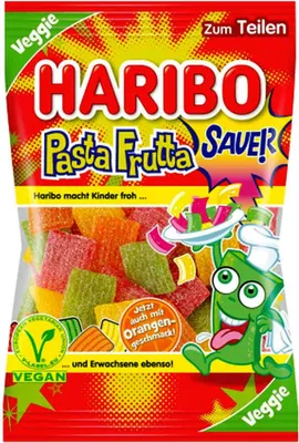 Obrázok produktu pre Haribo Pasta Frutta kyslá ovocná žuvačka lahodné prúžky 160g