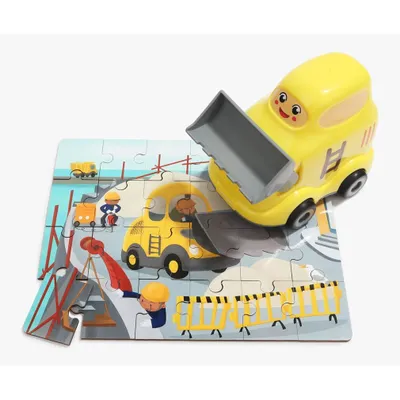 Image de Puzzle Bulldozer, en bois avec jouet