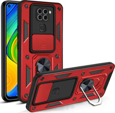 Produktbild von Redmi Note 9 Hülle mit 360° Drehbarer Magnetische Ring Ständer Halter Dia Kameraschutz TPU Bumper Silikon Schutzhülle für Xiaomi Redmi Note 9 Rot