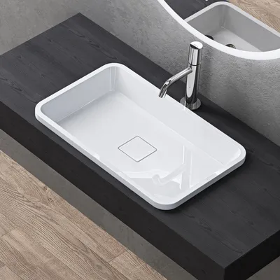 Immagine prodotto di doporro Lavabo da Incasso Soprapiano 60x38 cm in Resina Minerale Bianco Lucido, Lavandino Rettangolare da Appoggio Senza Foro Rubinetto con Piletta Inclusa šC Colossum104