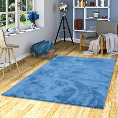 Produktbild von Luxus Super Soft Hochflor Langflor Teppich Deluxe Blau, Größe:133x133 cm
