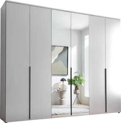 Produktbild von Drehtürenschrank >Kevo< 3 Böden, 3 Stangen, Weiß / Spiegel - 270x225x52cm (BxHxT)