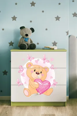 Produktbild von Kinderkommode mit Schubladen Teddybär Schmetterlinge in der Farbe Grün Babydreams