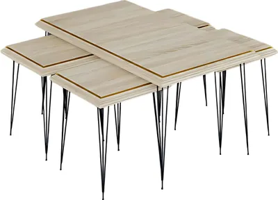 Produktbild von Eleganter Beigefarbener Couchtisch mit Beistelltischen aus MDF