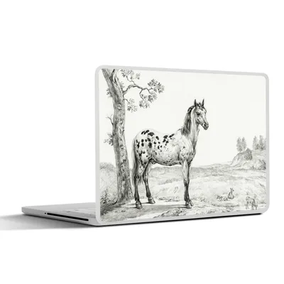 Produktbild von MuchoWow® Laptop Aufkleber Sticker Cover Stehendes geflecktes Pferd, nach rechts - Gemälde von Jean Bernard 30x21 cm - Sticker für Laptop - Selbstklebend