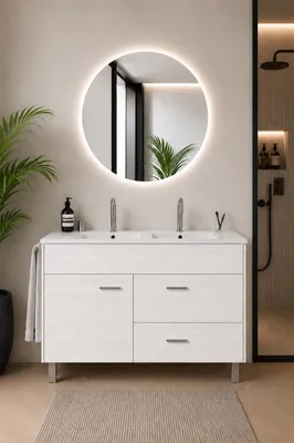 ORIGEN BATH SAMOS Badmöbel mit Doppelwaschbecken 120x45 cm, Nordisch Weiß