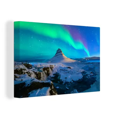Produktbild von OneMillionCanvasses® - Leinwandbilder - 150x100 cm, Nordlichter - Berge - Island, Wandbilder Kunstdruck Wanddekoration