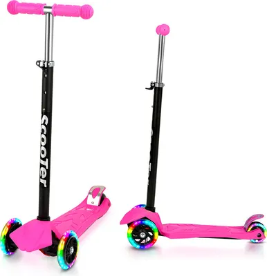 Image de Trottinette pliable Hengda Trottinette de ville LED roues Kickscooter Trottinette à trois roues réglable en hauteur rose