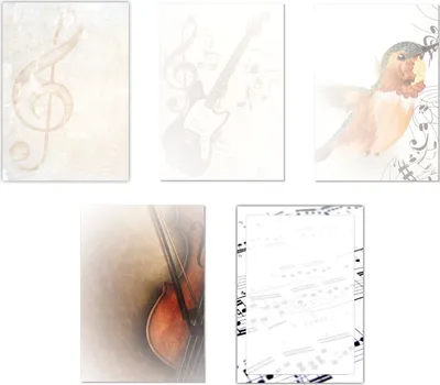 Produktbild von 5 x 5 Blatt Motivpapier Briefpapier Mix DIN A4 Noten Gitarre Geige (Musik-5225)