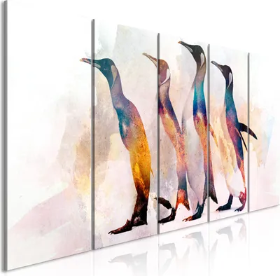 Produktbild von Vlies Leinwandbild - Penguin Wandering (5 Parts) Narrow 225x90 cm Tiere g-C-0265-b-m