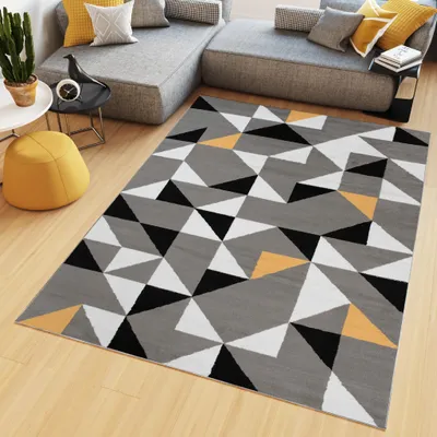 Produktbild von Tapiso Teppich MAYA Modern Schwarz Grau Gelb Schlafzimmer  160 x 230 cm