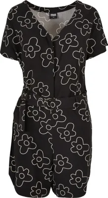 Obrázek produktu pro Dámský overal Urban Classics Ladies Short Viscose Belt Jumpsuit blackflower - S