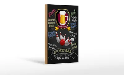 Produktbild von Holzschild Spruch 12x18cm sports bar Bowling relax and enjoy
