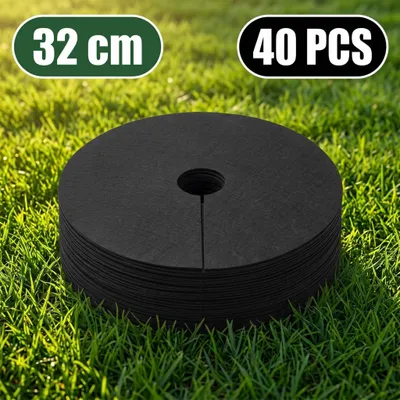 Produktbild von Unkrautvlies rund 40er Set 32 cm – Baumscheibe Mulchscheibe schwarz, atmungsaktiv und wasserdurchlässig, wiederverwendbar für Bäume und Sträucher