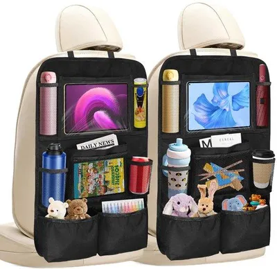 Produktbild von Unyqoos® 2er-Set Autositz-Organizer mit 10 Fächern, Tabletfach bis 10 Zoll, Rückenlehnenschutz, 600D Oxford, wasserabweisend