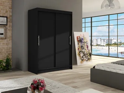 Obrázek produktu pro Úzká šatní skříň 120 cm s posuvnými dveřmi GASPARA 1 - černá