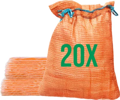 Produktbild von Bazko 20 Stück Raschelsäcke 35x50cm 5kg | orange | Netzsäcke mit Zugband Kartoffelsack Zwiebelsäcke Brennholz Kaminholzsäcke
