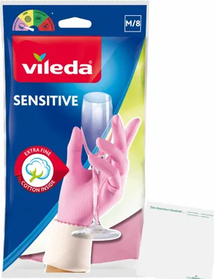 Produktbild von Vileda Haushaltshandschuhe Extra Fine Sensitive (1 Paar, Größe M) + usy Block