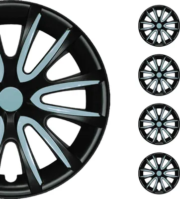 Produktbild von 4x Radkappen Radzierblenden für 14" Zoll Stahlfelgen Schwarz Hell Blau