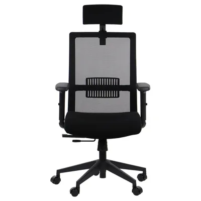Immagine prodotto di Sedia da ufficio ergonomica girevole RIVERTON M/H, braccioli regolabili, poggiatesta, schienale in rete, sedile scorrevole (avanti-indietro), nero