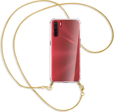 Produktbild von Handykette Backcover-Schutzhülle mit Band (Metall goldfarben) für Oppo A91 / F15 / Reno3 - goldfarbene Kette Snake