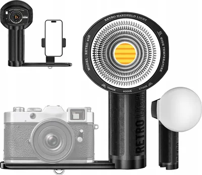 Imagen del producto de Lámpara LED portátil de 40W COB, estilo retro, para fotografía y video, con rango de temperatura de color de 2700-7000K, compatible con teléfonos y cámaras / 40 horas de autonomía