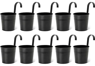 Produktbild von Hängende Blumentöpfe 10er Set, 10cm Metall Hängetöpfe mit abnehmbaren Haken, Schwarz