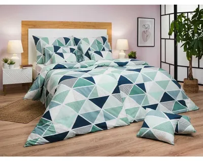 Zdjęcie produktu dla Pościel bawełniana Pyramidy mentolowa 140x200, 70x90 cm