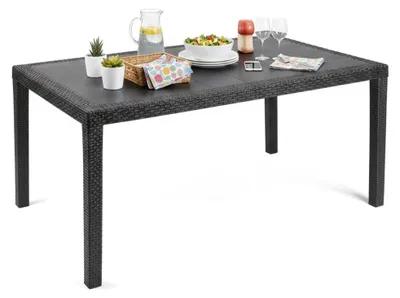 Produktbild von Gartentisch Imola, Feststehender rechteckiger Tisch, Mehrzweck-Gartentisch in Rattan-Optik, 100 % Italy, 138x78h72 cm, Anthrazit