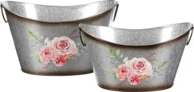 Productafbeelding van Bloemenverpakking Autronic Metaal. Set van 2. Ontwerp met rozen. (OK6389)