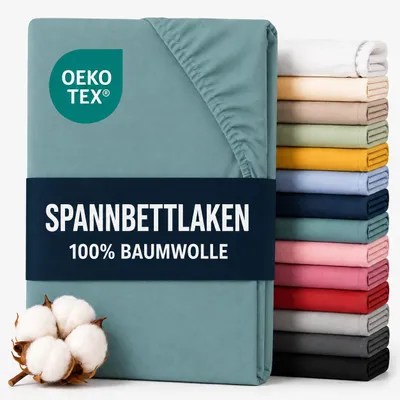 Produktbild von Komfortec Jersey Spannbettlaken 140x200 cm, 100% Baumwolle, Dunkelgrün, KI-generiertes Bild