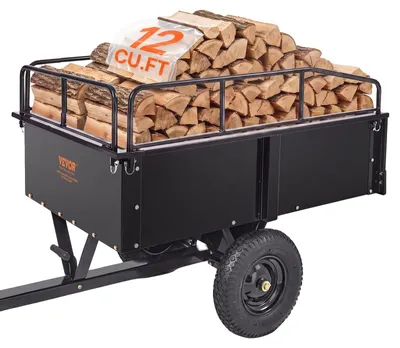 Produktbild von VEVOR Schwerlast-ATV-Anhänger Stahl-Kippwagen, 340 kg 0,43 Kubikmeter, Garten-Nutzanhänger mit abnehmbaren Seiten für Rasenmäher-Traktor, 12 cu ft