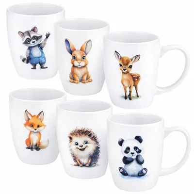 Produktbild von 6 Kaffeetassen Kinder Tassen Kaffeebecher Kaffeetasse Tiere Tiermotiv 300ml