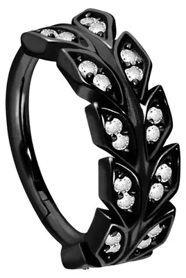 Produktbild von Ohrpiercing, Nasenpiercing, Septum Piercing Chirurgenstahl Segmentring Clicker KRISTALLBLÄTTER Schwarz Innendurchmesser: 12 mm