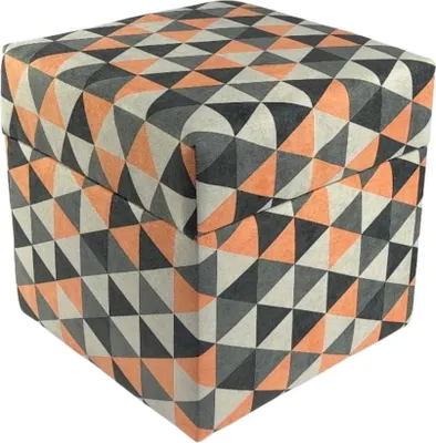 Produktbild von Velours-Hocker MERCURE 40x40 cm quadratisch mit Stauraum – aufklappbarer Polsterhocker mit Dreiecksmuster – Orange