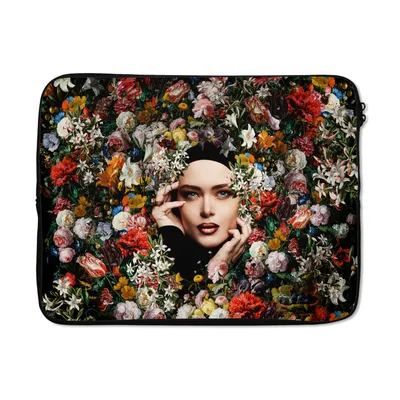 Produktbild von MuchoWow® Laptop Hülle 15 Zoll Blume - Frauen - Porträt - Botanisch Laptoptasche - Laptoptasche - Sleeve - Rundum-Schutz