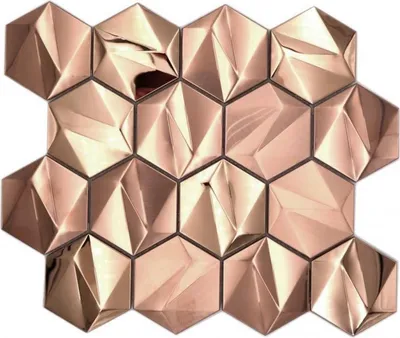 Produktbild von Edelstahl Hexagon Mosaikfliesen 3D Stahl Rosegold glänzend/matt MOS128-BR