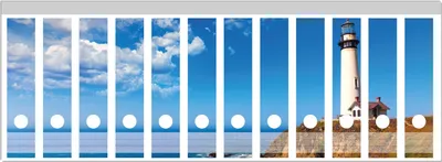 Produktbild von Wallario Ordnerrücken Sticker, selbstklebend für breite Ordner, 12 Stück, Motiv Leuchtturm auf einem Felsvorsprung - Blauer Himmel
