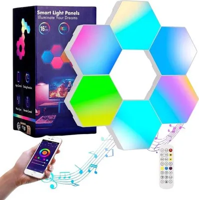 Zdjęcie produktu dla Sześciokątna lampa LED – 10-calowa lampa LED – z pilotem – inteligentna lampa do gier